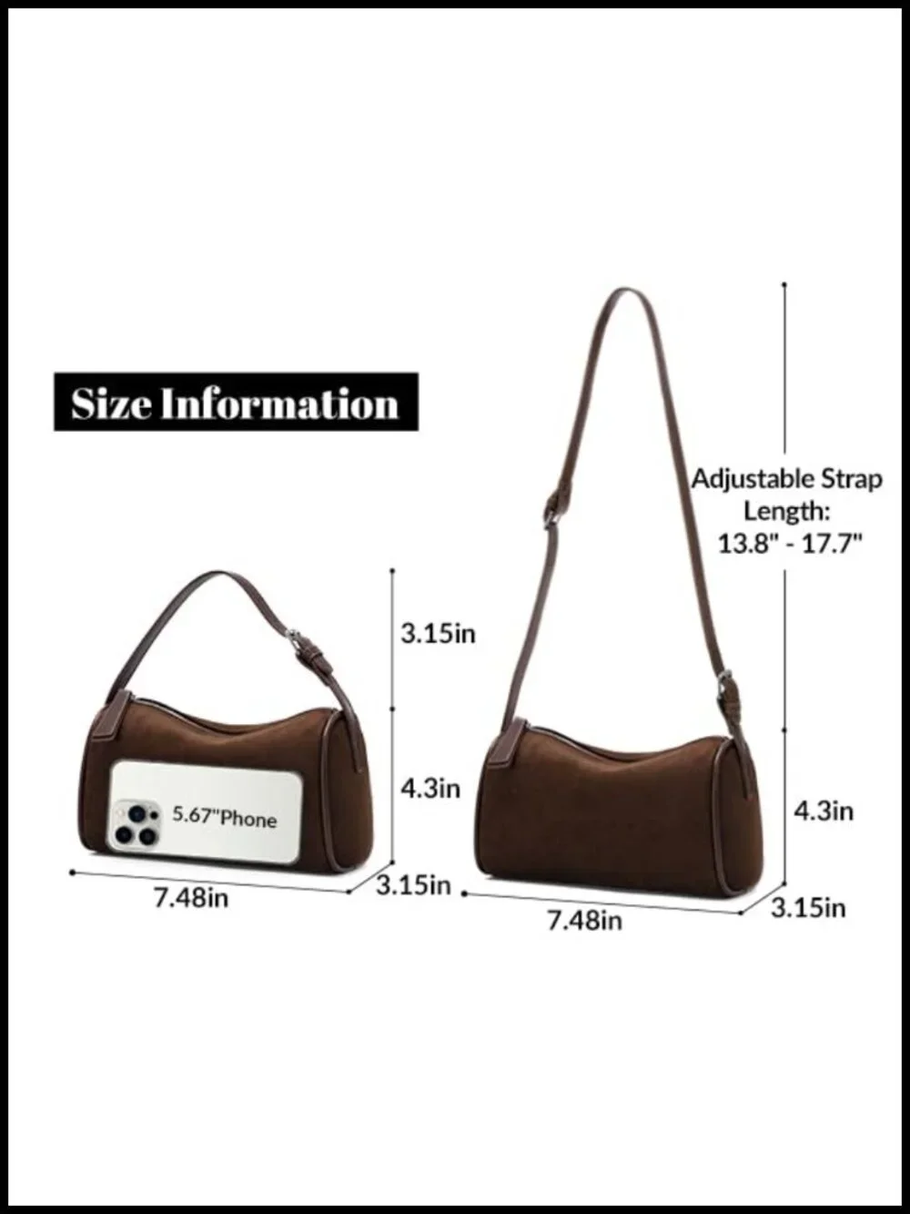 Faux Suede Crossbody Barrel Hobo Purse with Adjustable Strap for Women